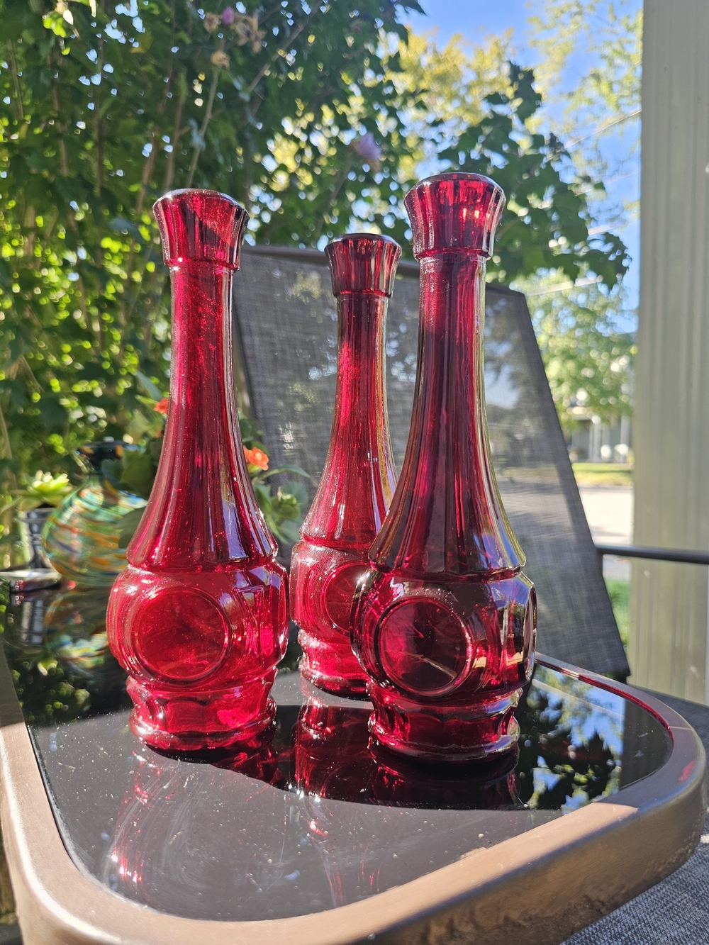 Set of 3 Vintage Wheaton Ruby Red Glass 9" Bud Vases – MCM Bullseye Pattern